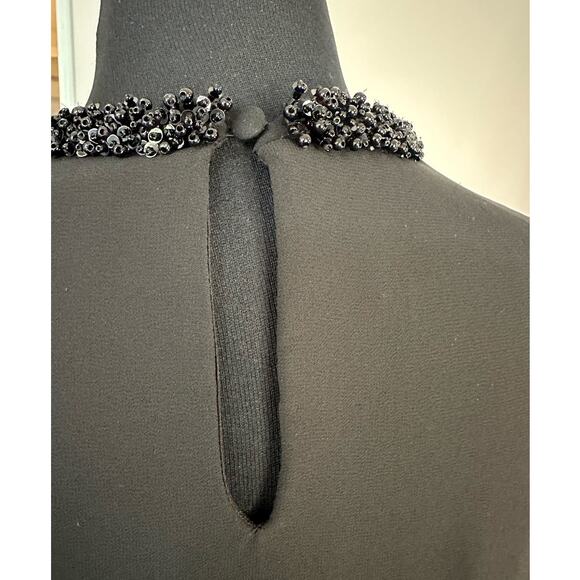 Gianni Bini Black Sheer Overlay Dress Formal Beaded Crew Neck Size M - Picture 5 of 9